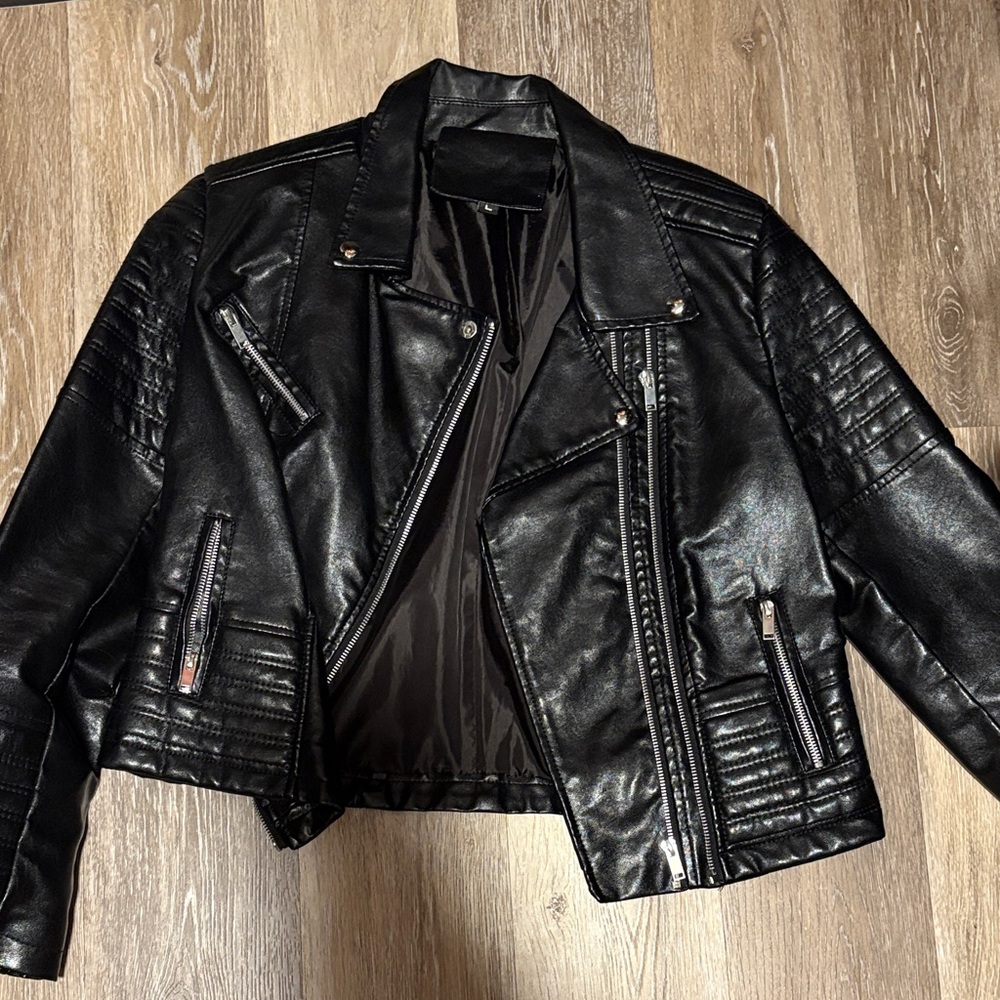 Black Faux Leather Biker Jacket